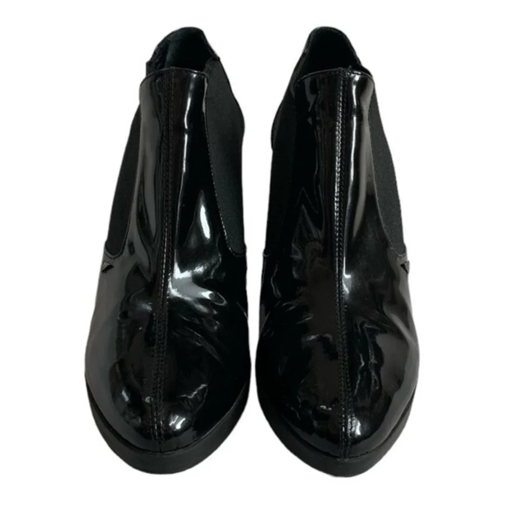 EMPORIO ARMANI Black Patent Leather Chelsea Ankle Boots Size 8-8.5
